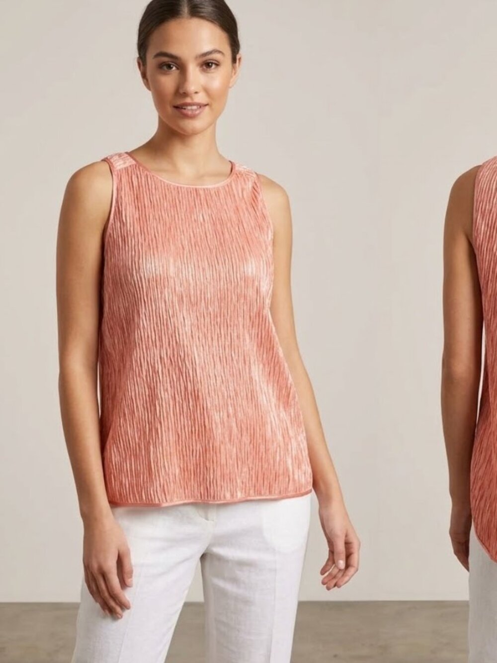 Emporio Armani Italy Peach Pleated Crinkle Sleeveless Split Back Peplum Top 42
